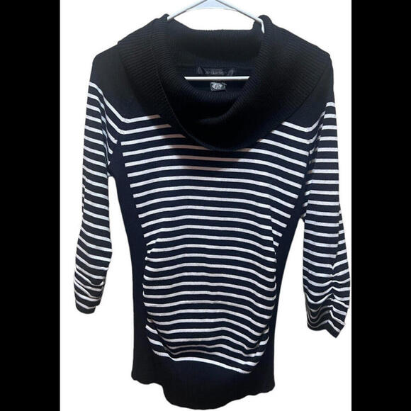 NWT  89th + Madison Cowl Neck Sweater Black Striped Medium - Picture 1 of 2